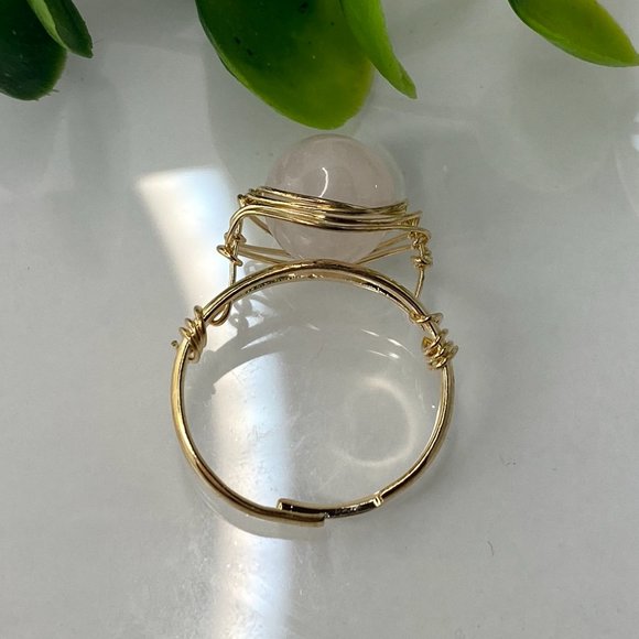 Rose Quartz Gold Color Adjustable Ring - Picture 3 of 3